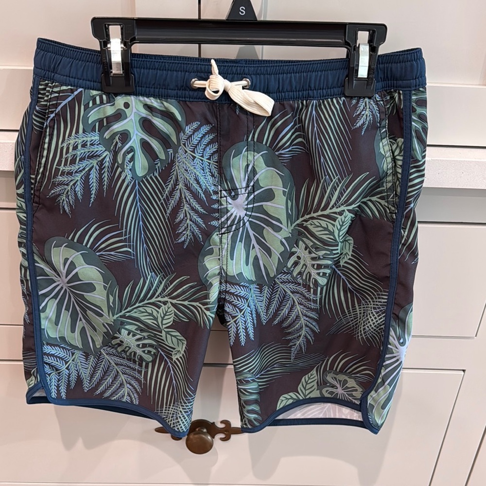 Fair Harbor Leaf Pattern Swim Shorts for boys